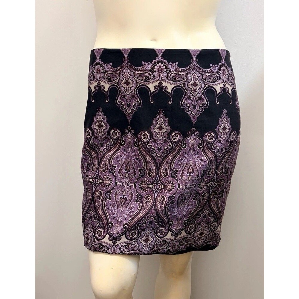 Vintage INC International Concepts Black & Purple 90s Paisley Print Mini Skirt